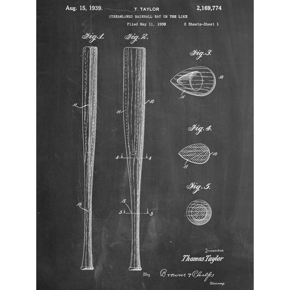 Art.com Baseball Bat Patent 1938 Art Print, 12" x 16"