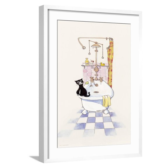 Art.com Basil in the Bathroom IV Art Print by Harry Caunce, White Frame Wall Art, 21" x 29"