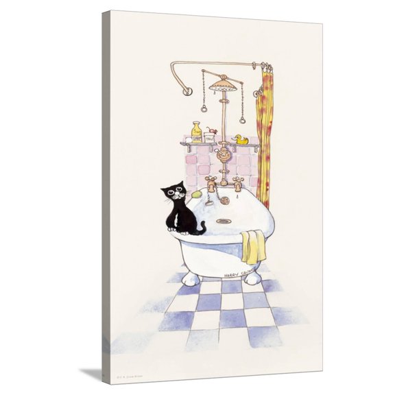 Art.com Basil in the Bathroom IV Stretched Canvas Print Wall Art by Harry Caunce, 24" x 36"