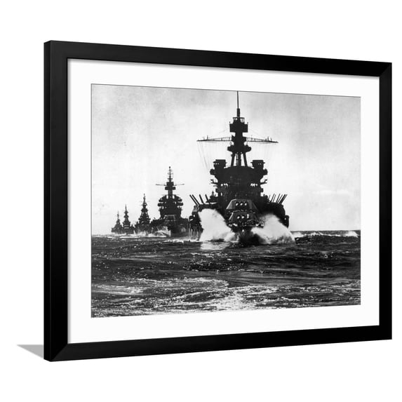 Art.com Battleship USS Pennsylvania Leading Convoy of Cruisers Moving in Line Into Lingayen Gulf Photographic Print, Black Frame Wall Art, 40" x 32"
