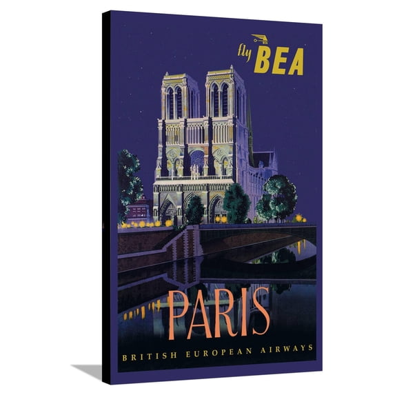 Art.com Be Paris and Notre Dame Cathedral Stretched Canvas Print Wall Art by Daphne Padden, 24" x 36"