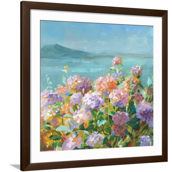 Art.com Beach Hydrangeas Art Print by Danhui Nai, Brown Frame Wall Art, 38" x 38"