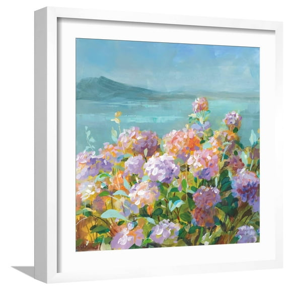 Art.com Beach Hydrangeas Art Print by Danhui Nai, White Frame Wall Art, 21" x 21"
