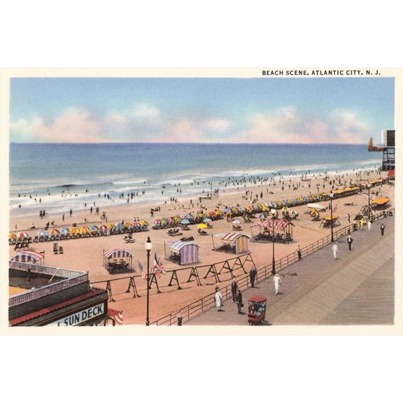 Art.com Beach Scene, Atlantic City, New Jersey Art Print, 18" x 12"