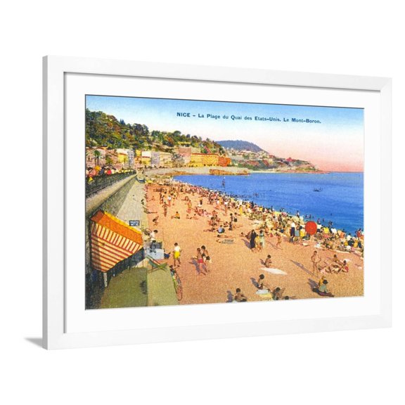 Art.com Beach at Nice, France Art Print, White Frame Wall Art, 44" x 32"