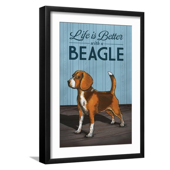 Art.com Beagle - Life is Better Art Print by Lantern Press, Black Frame Wall Art, 17" x 23"
