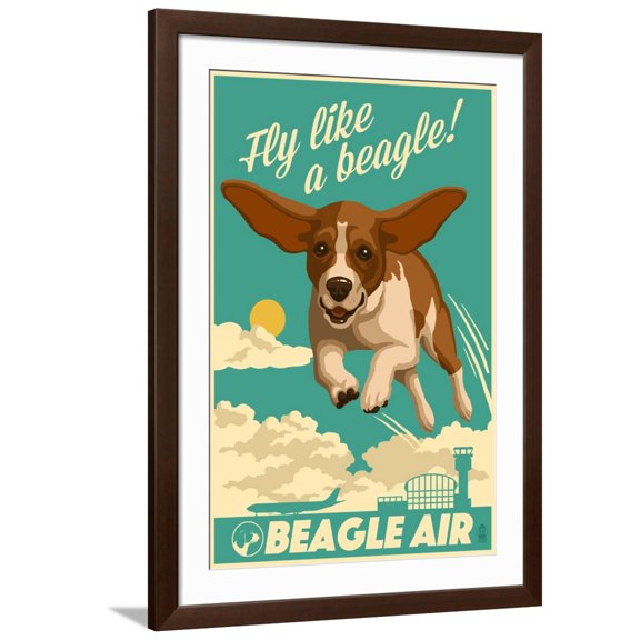 Art.com Beagle - Retro Aviation Ad Art Print by Lantern Press, Brown Frame Wall Art, 32" x 44"