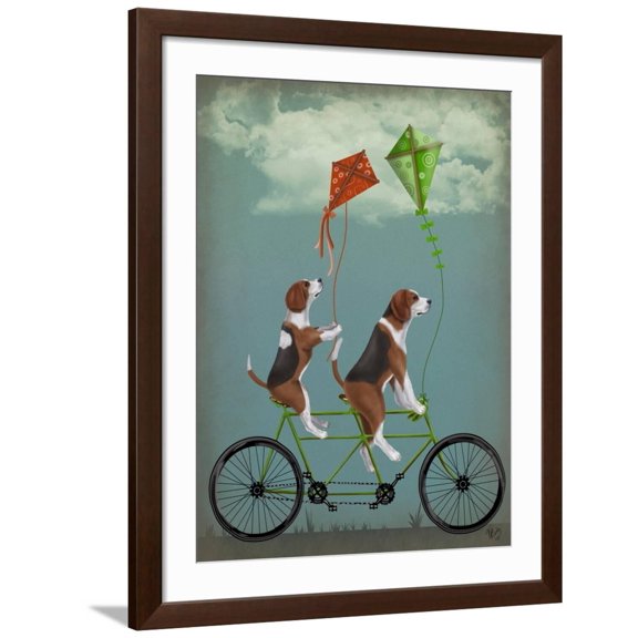 Art.com Beagle Tandem Art Print by Fab Funky, Brown Frame Wall Art, 32" x 40"