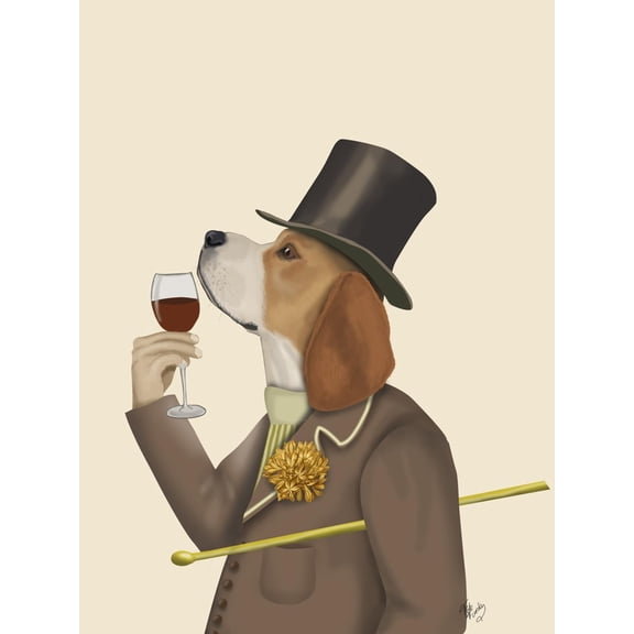 Art.com Beagle Wine Snob Art Print by Fab Funky, 12" x 16"