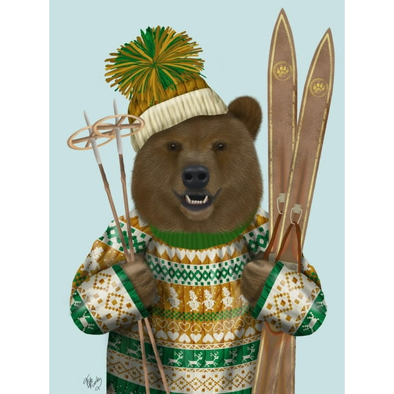 Art.com Bear in Christmas Sweater Art Print by Fab Funky, 12" x 16"