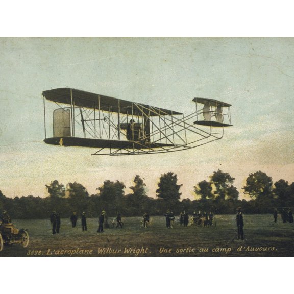 Art.com Beautiful Shot of Wilbur Wright Making a Demonstration Flight at Auvours Photographic Print, 16" x 12"