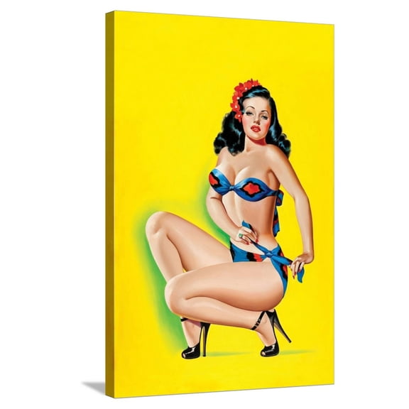 Art.com Beauty Parade Magazine; Pinup in a Bikini Stretched Canvas Print Wall Art by Peter Driben, 24" x 36"