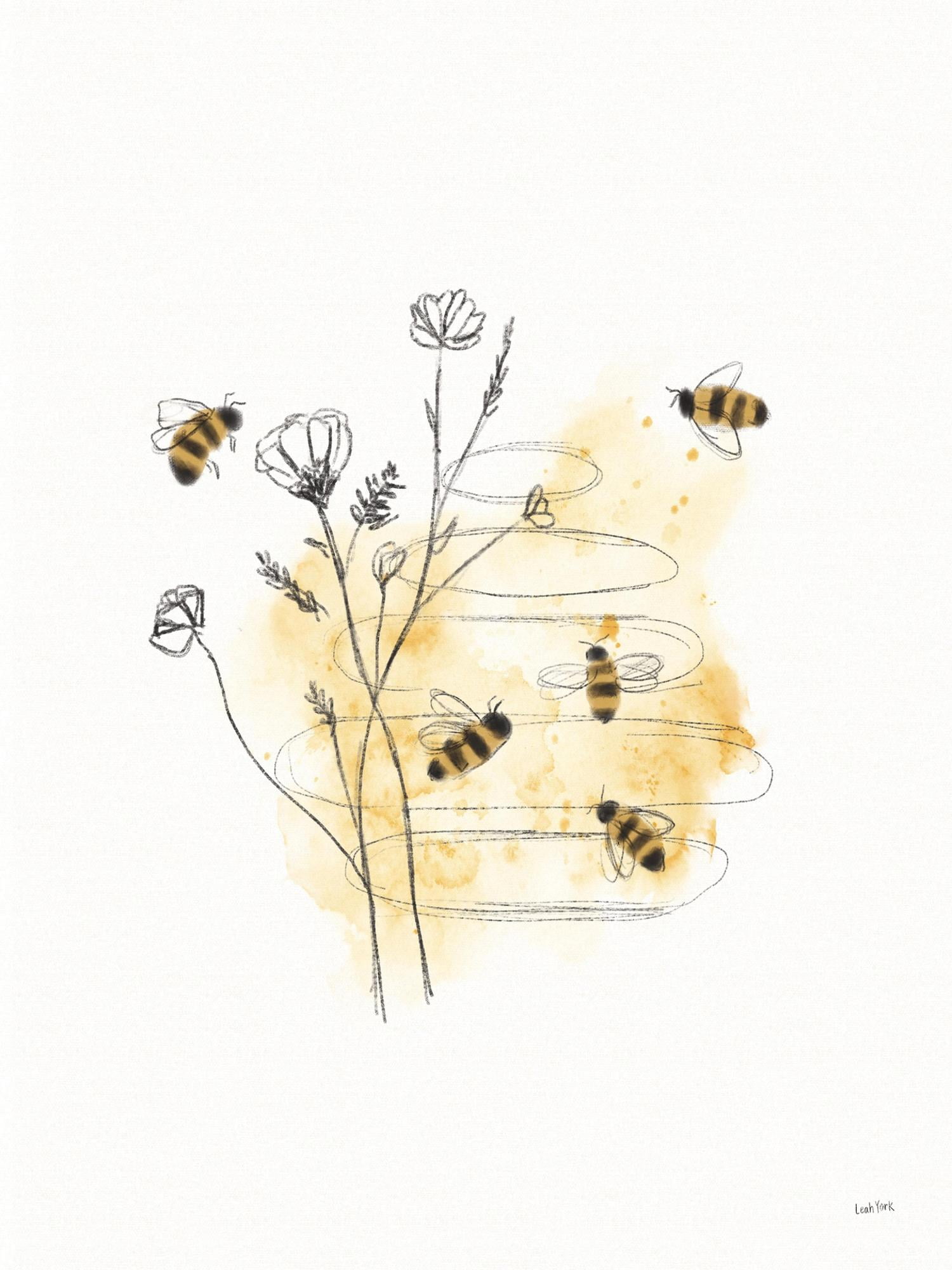 Bees and Botanicals Yellow and Black Canvas Print for Kids