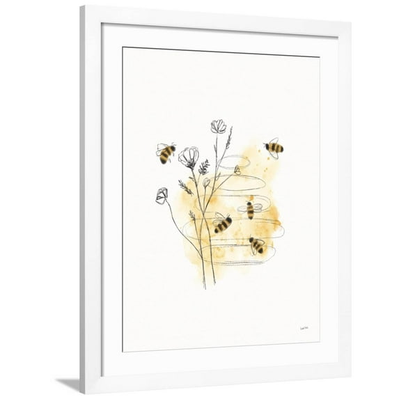 Art.com Bees and Botanicals I Art Print by Leah York, White Frame Wall Art, 32" x 40"