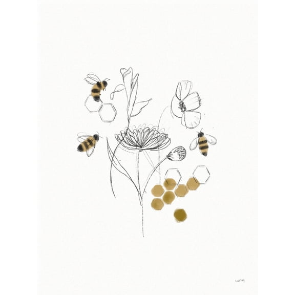 Art.com Bees and Botanicals V Art Print by Leah York, 24" x 32"