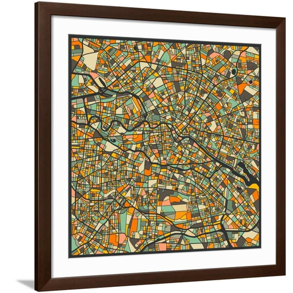 Art.com Berlin Map Art Print by Jazzberry Blue, Brown Frame Wall Art, 38" x 38"