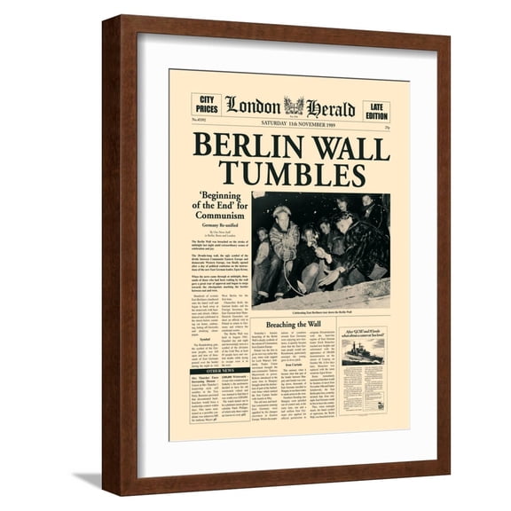 Art.com Berlin Wall Tumbles Art Print by The Vintage Collection, Brown Frame Wall Art, 17" x 21"