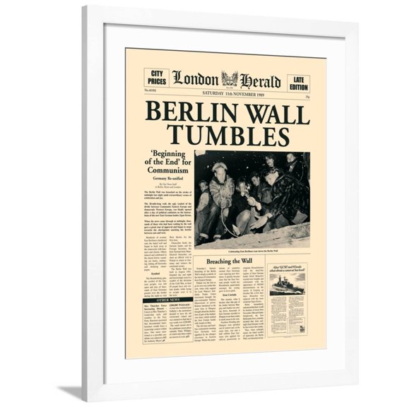 Art.com Berlin Wall Tumbles Art Print by The Vintage Collection, White Frame Wall Art, 32" x 40"