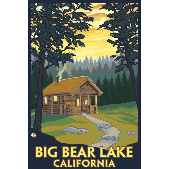 Art.com Big Bear Lake, California -Cabin in the Woods Art Print by Lantern Press, 12" x 18"