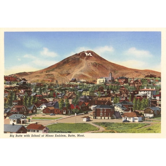 Art.com Big Butte with M, Butte, Montana Art Print, 18" x 12"