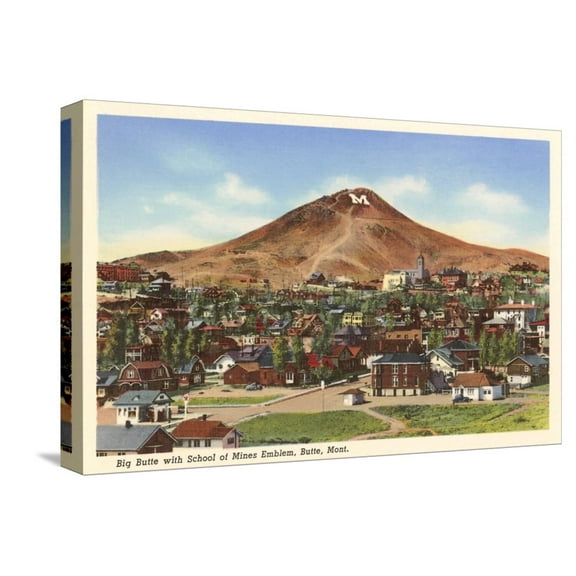 Art.com Big Butte with M, Butte, Montana Stretched Canvas Print Wall Art, 18" x 12"