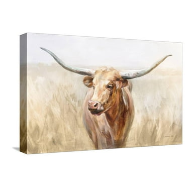 Art.com Big Sky Longhorn Neutral Stretched Canvas Print Wall Art by Danhui Nai, 18" x 12"