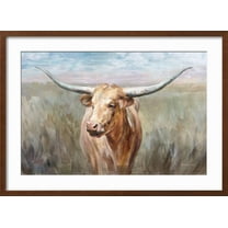 Art.com Big Sky Longhorn Sunset Art Print by Danhui Nai, Brown Frame Wall Art, 29" x 21"