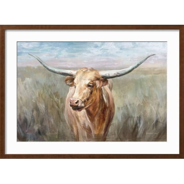 Art.com Big Sky Longhorn Sunset Art Print by Danhui Nai, Brown Frame Wall Art, 29" x 21"