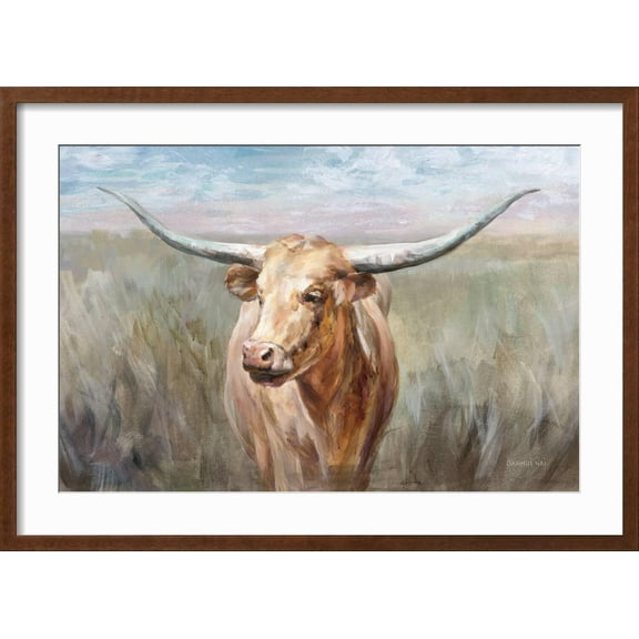 Art.com Big Sky Longhorn Sunset Art Print by Danhui Nai, Brown Frame Wall Art, 29" x 21"