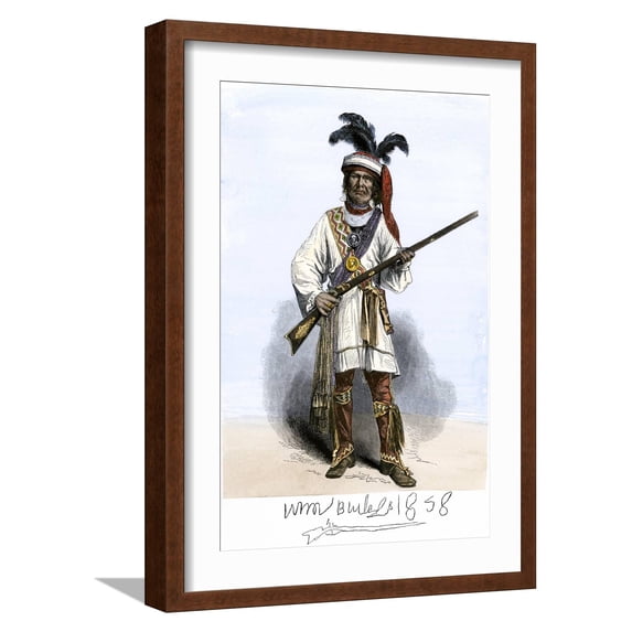 Art.com Billy Bowlegs, Chief of the Eastern Seminole Tribe, 1850s, with His Signature Giclee Print, Brown Frame Wall Art, 17" x 23"