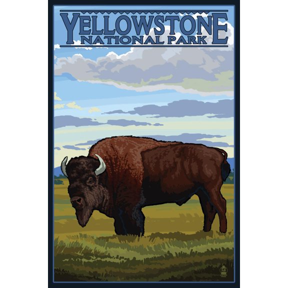 Art.com Bison Scene, Yellowstone National Park Art Print by Lantern Press, 12" x 18"
