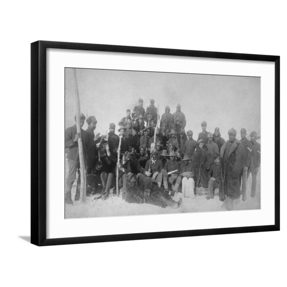 Art.com Black Buffalo Soldiers of the 25th Infantry Photograph - Fort Keogh, MT Art Print by Lantern Press, Black Frame Wall Art, 29" x 21"