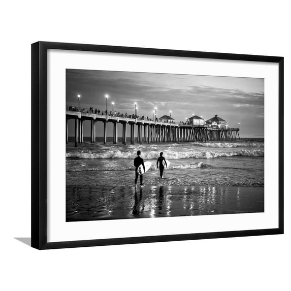 Art.com Black California Series - Huntington Beach Surf City Photographic Print by Philippe Hugonnard, Black Frame Wall Art, 29" x 21"