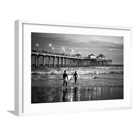 Art.com Black California Series - Huntington Beach Surf City Photographic Print by Philippe Hugonnard, White Frame Wall Art, 29" x 21"
