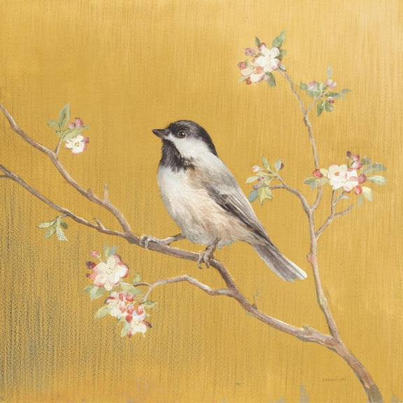 Art.com Black Capped Chickadee on Gold Art Print by Danhui Nai, 24" x 24"