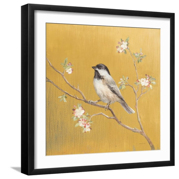 Art.com Black Capped Chickadee on Gold Art Print by Danhui Nai, Black Frame Wall Art, 21" x 21"