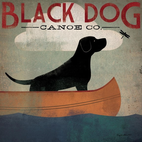Art.com Black Dog Canoe Art Print by Ryan Fowler, 16" x 16"