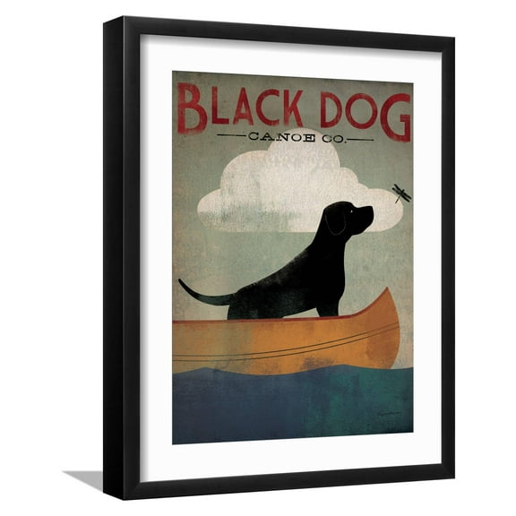 Art.com Black Dog Canoe Art Print by Ryan Fowler, Black Frame Wall Art, 17" x 21"