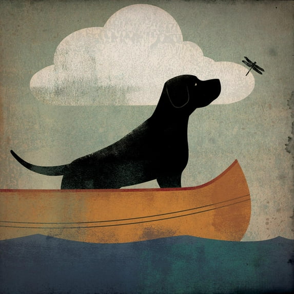 Art.com Black Dog Canoe Ride Art Print by Ryan Fowler, 30" x 30"