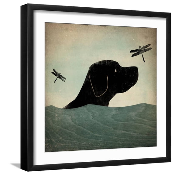 Art.com Black Dog Swim Art Print by Ryan Fowler, Black Frame Wall Art, 21" x 21"