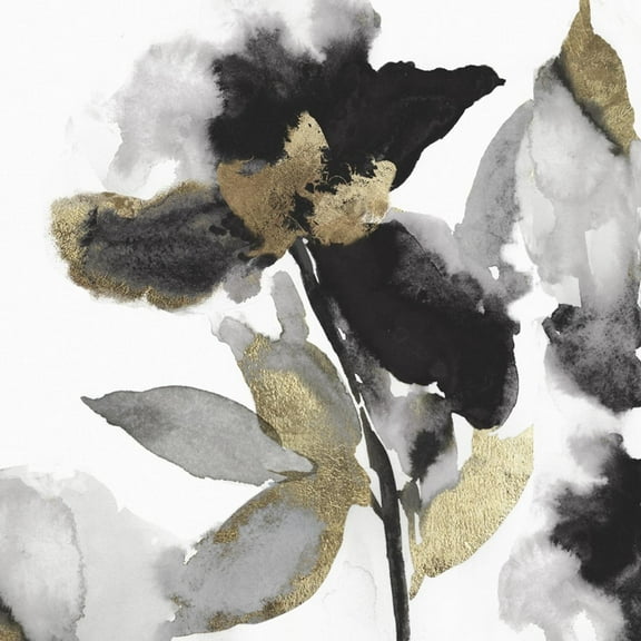 Art.com Black Petals Gold Leaves II Art Print by Asia Jensen, 16" x 16"