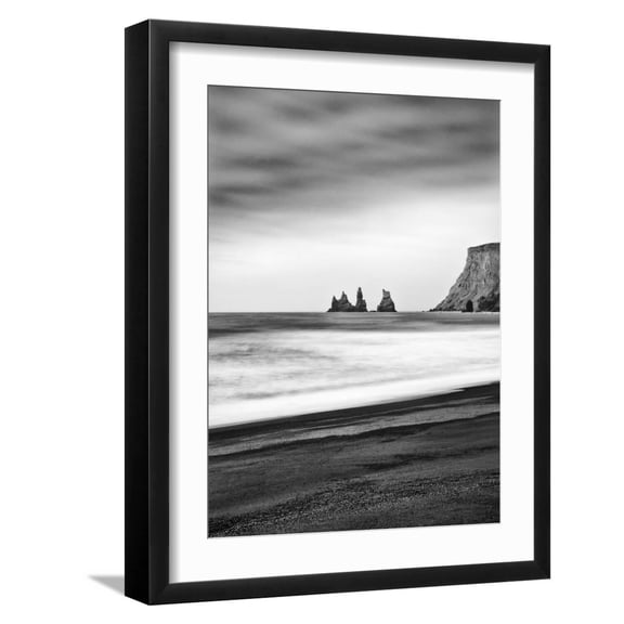 Art.com Black Sand Beach at Vik, Iceland Photographic Print by Nadia Isakova, Black Frame Wall Art, 17" x 21"