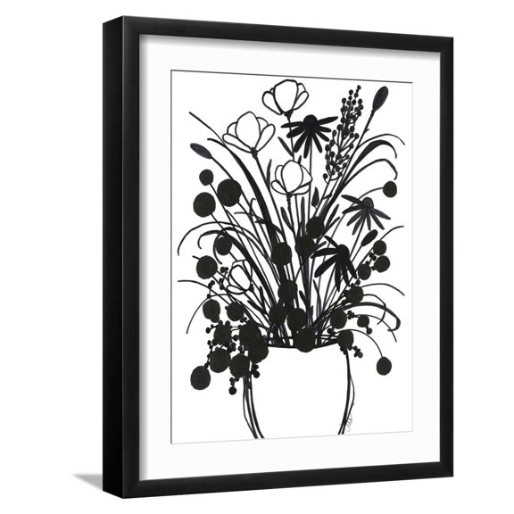 Art.com Black and White Bouquet 1 Art Print by Filippo Ioco, Black Frame Wall Art, 17" x 21"