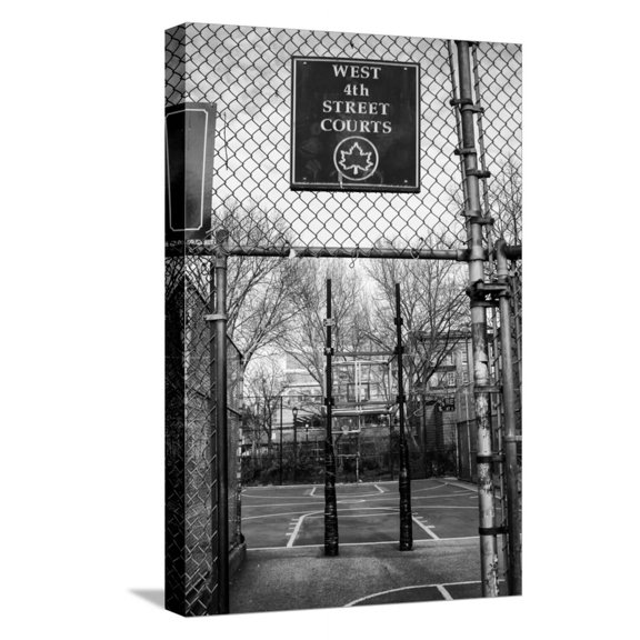 Art.com Black and White shot of empty basketball courts at West 4th Street in NYC Stretched Canvas Print Wall Art, 12" x 18"
