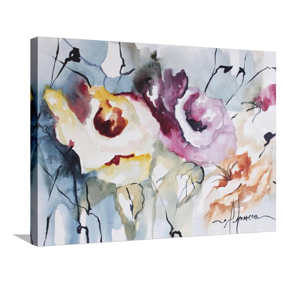 Art.com Blooms Aquas IV Stretched Canvas Print Wall Art by Leticia Herrera, 32" x 24"