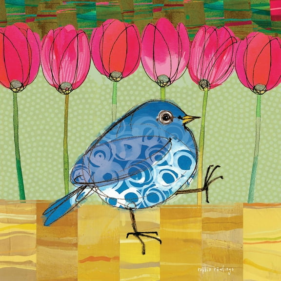 Art.com Blue Bird - Tulips Art Print by Robbin Rawlings, 30" x 30"