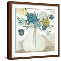 Art.com Blue Bohemian Bouquet II Art Print by June Erica Vess, Brown Frame Wall Art, 21" x 21"