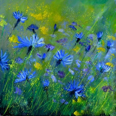 Art.com Blue Cornflowers 555160 Art Print by Pol Ledent, 16" x 16"