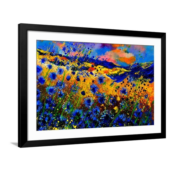 Art.com Blue Cornflowers 756 Art Print by Pol Ledent, Black Frame Wall Art, 44" x 32"