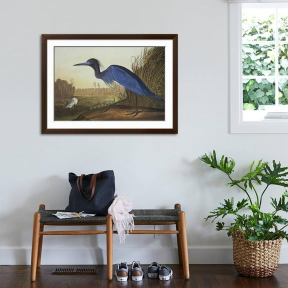 Art.com Blue Crane or Heron Art Print by John James Audubon, Brown Frame Wall Art, 44" x 32"